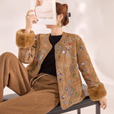 Guofeng New  Autumn and Winter New Chinese Embroidery Sequins Temperament Design Rabbit Hair Sleeves Cotton Jacket Women's MX102
