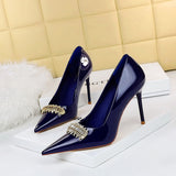 2025 9283-K31  banquet women's shoes super high heel patent leather shallow mouth pointed head shining rhinestone decorative single shoes high heels