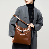 KAMAMES 2025 New leather oil wax tote bag women's bag, large-capacity shoulder bag commuter armpit bag work original design