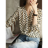 2025 Polka dot mulberry silk shirt  summer new women's clothing,  retro shirt, double crepe V-neck silk top