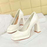 2025 9985 new waterproof table square head super high heel women's shoes  style light mouth thick heel single shoes versatile temperament high heels