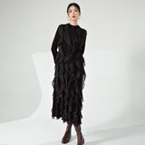 2025 Nanyou high-end women's clothing dress design sense niche irregular long dress pleated elegant dress Popularan station
