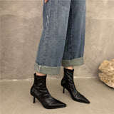 2025  Fashion high-heeled Martin boots  pointed bare boots retro spring and summer new brown short boots white thin women's boots