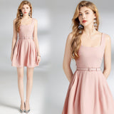Popularan station popular summer new lotus root pink suspender dress women's  waist thin elegant temperament short skirt