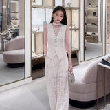 summer wear a complete set of high-end sense, unique and beautiful light luxury hollow V-neck vest, trousers set N4031