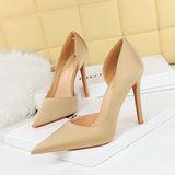 2025 18188-6  style, super high heel, thin heel, satin, light mouth, pointed side, hollow and thin high heels, women's shoes, single shoes