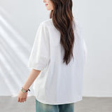 Cotton cocoon, pure cotton white shirt women's short-sleeved  niche design top, loose age-reducing high-end Korean version clothes