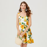 Popular trade women's clothing high waist printing three-dimensional tube top suspender short dress back elastic band