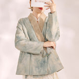 new Chinese women's clothing autumn and winter high-end embroidery V-neck feather splicing new silk cotton jacket MX080
