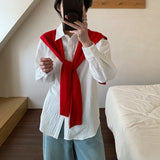 Factory direct sales white shirt women's long sleeves  spring clothing new medium and long loose top simple casual shirt