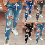 2025 2021Wish 2025 women's jeans slim and thin ripped women's jeans trousers women