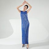 2025 Hot-style texture dress women's summer bronzing straight long dress high-end temperament elegant  dress
