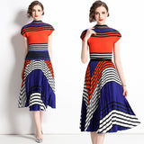 Spring and summer  new pleated suit women's short-sleeved printed T-shirt skirt fashion temperament two-piece set