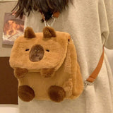 KAMAMES Capabala Bag Women's Plush Cute All-Match Cartoon Capybara College Student Crossbody Bag Backpack Shoulder Bag