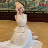National style cool high-end sleeveless vest women's  summer thin embroidery fashion skirt two-piece set N4051