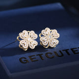 2025 Niche design sense light luxury earrings rings flower collarbone chain earrings tide rotatable clover jewelry set
