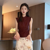 Guofeng high-end disc buckle stand-up collar vest women's clothing  summer new Chinese mulberry silk sleeveless vest N4058