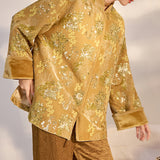 New Chinese style new satin flower embroidered shirt sequined gold high-end temperament top M3006