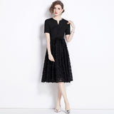 popular summer new women's clothing color matching fake two-piece three-dimensional flower dress skirt hand-nailed diamond pendulum dress