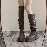 2025  Brown British platform boots women's winter new knee thick heel premium stacking boots retro tall knight boots
