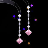 2025 Super flash square zircon long fringed earrings light luxury niche super fairy temperament earrings s925 silver needle fashion earrings