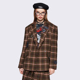 2025 Hot trade British style plaid suit metal decoration high-end sticker design trend retro versatile jacket autumn woman