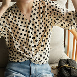 2025 Polka dot mulberry silk shirt  summer new women's clothing,  retro shirt, double crepe V-neck silk top