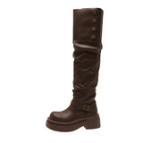 2025  Brown British platform boots women's winter new knee thick heel premium stacking boots retro tall knight boots