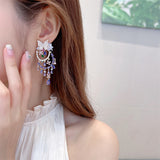 2025 S925 silver needle exaggerated atmosphere heavy industry earrings wholesale color zircon inlaid flower butterfly water drop fringed earrings