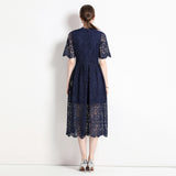 Temperament dress lace hollow  summer new thin waist cover belly small medium and long women's dress