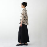 New Chinese acetic acid shirt spring and summer new round neck ink bamboo printed top, improved national style cool shirt B0621