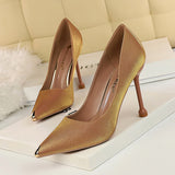 2025 1823-1  fashion banquet women's shoes, thin heels, high heels, satin, light mouth metal tip, sexy and thin single shoes