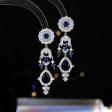 2025 Retro court gem water drop fringed flower earrings long design sense  heavy industry high-end luxury earrings
