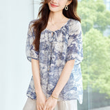 Cotton cocoon, ramie shirt, fresh and fashionable printed shirt