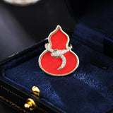 2025 Red oil drop enamel gourd brooch high-end exquisite suit coat pin accessories new Chinese zodiac snake corsage