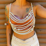 2025 XH10042 Cross-border New Accessories Pearl Body Chain Tassel Hollow Sexy Breast Chain Top Vest Body Chain