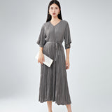 2025 Summer dress women's high-end sense light and breathable lace-up loose meat covering and thin five-quarter sleeve temperament versatile skirt