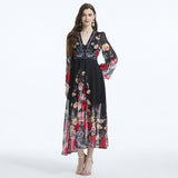 Spring and Autumn  court style temperament thin  chiffon mesh dress women's big pendulum A-word printing long dress