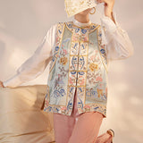 High-end national style vest popular autumn round neck heavy industry embroidery acetic acid new Chinese buckle coat female M7089
