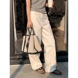 2025 THE MIND Korean Simple White Jeans 2025 Summer High Waist Skinny Straight Versatile Casual Pants NL027