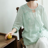 New Chinese Top, Sunscreen Shirt Women's Summer, Mint Mambo, Ramie Heavy Industry Embroidery Improved Hanfu B0631