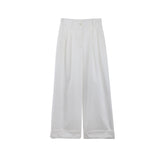 2025 THE MIND curled wide-leg casual pants women's 2025 spring new Korean version simple high-waisted versatile long pants T226