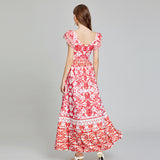 Popular trade women's clothing popular summer new product positioning printed V-neck high-waisted pendulum dress slim A-shaped skirt