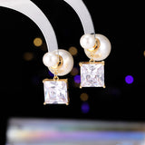 2025 temperament celebrity court retro high-end sense square zircon pearl stud earrings fashion light luxury medium antique earrings