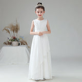 Kamames  Direct Selling Girls' Dress White Gauzy Dress Children's Piano Orchestral Instrumental Performance Suit Poetry Recitation Performance Dress