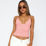 KAMAMES 2025 ins style fashion street style sexy V-neck solid color exposed navel versatile slim  style small suspender wholesale