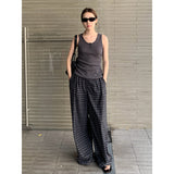 2025 THE MIND plaid drape casual pants women's 2025 thirteen rows summer high waist loose wide leg trousers T210