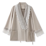 autumn new temperament socialite premium handmade diamond-encrusted lace splicing loose fashion coat women M6093