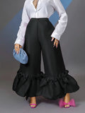 kamames Am220521 High Waist Loose Design Ruffles Wide-Leg Bell-Bottoms High Waist Flare Pants