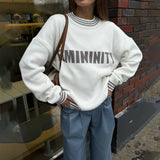 2025 New color contrasting collar letter lazy wind sweater trendy brand design sense contrasting color autumn and winter sweater women's wholesale customization